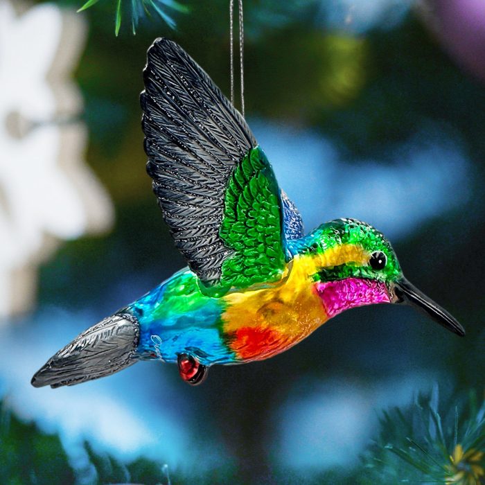 01GracefulHummingbirdIridescentHandcraftedOrnament GlassChristmasBirdTreeDecoration