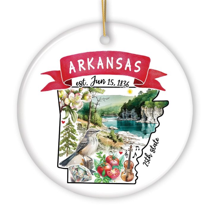 Artistic Arkansas State Themes and Landmarks Christmas Ornament White