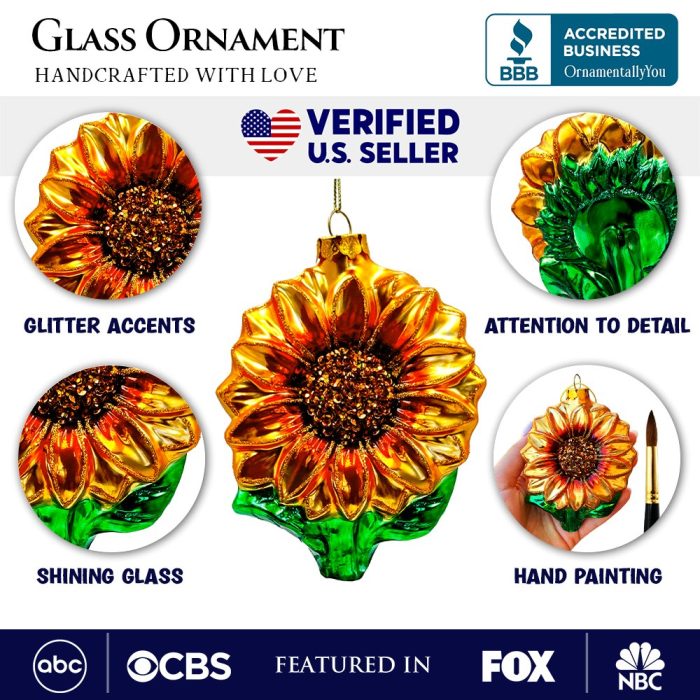 AttributeImage 01GlossyCharmingSunflowerGlassChristmasOrnament FlowerHolidayDecor