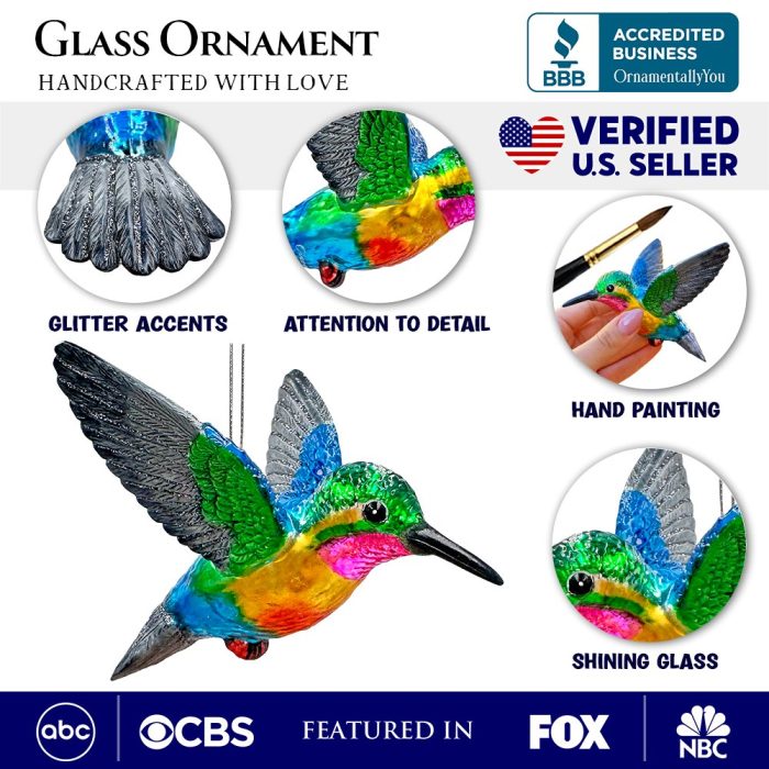 AttributeImage 01GracefulHummingbirdIridescentHandcraftedOrnament GlassChristmasBirdTreeDecoration