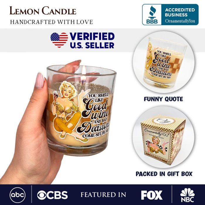 AttributeImage 01RetroSassCandleYouSmellLikeGoodWineandBadDecisions LemonScentedFunnyHousewifeGift