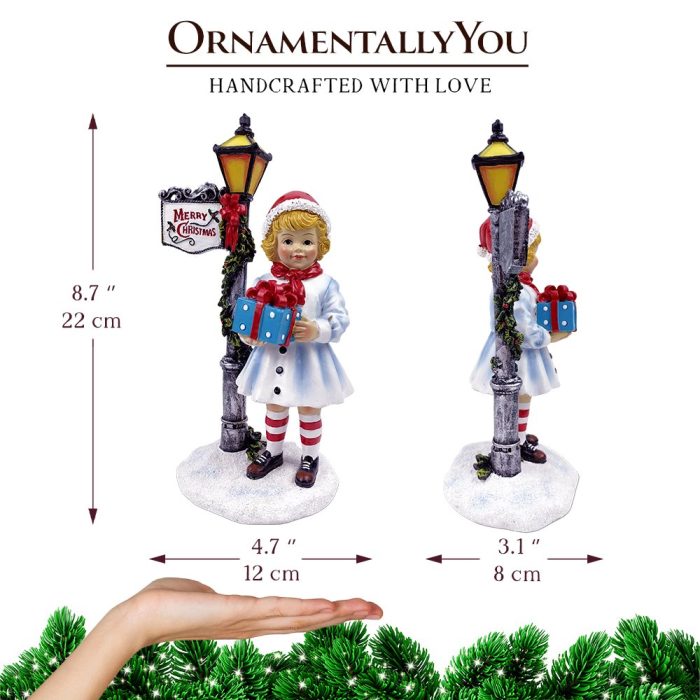 AttributeImage 02VictorianStyleChristmasGirlandStreetLampTabletopFigurine 8VintageHolidayStatueofaGiftCarryingBelle