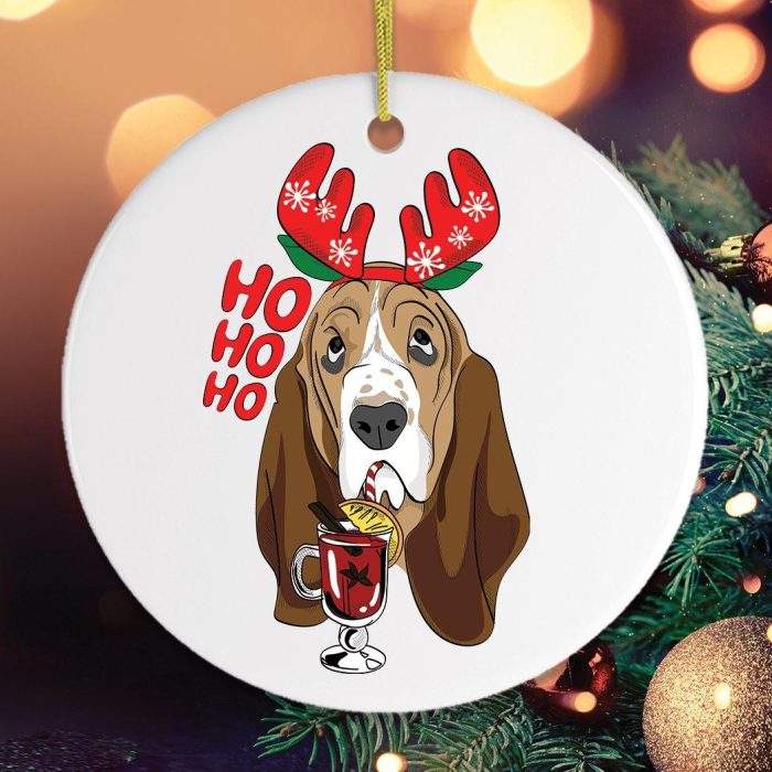 BassetHoundwithMulledWineChristmasOrnamentChristmasTreeGoldBokehOrnamentMockup