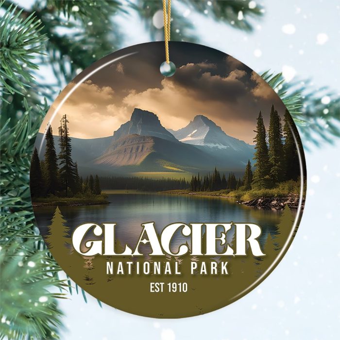 FORPRODUCTGlacierNationalParkRetroOrnament MontanaSouvenirandTravelGiftMockup 09