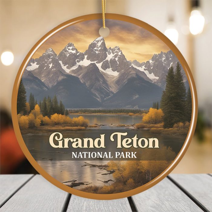 FORPRODUCTGrandTetonNationalParkRetroStyleOrnament WyomingUSATouristAttractionandGiftMockup 09