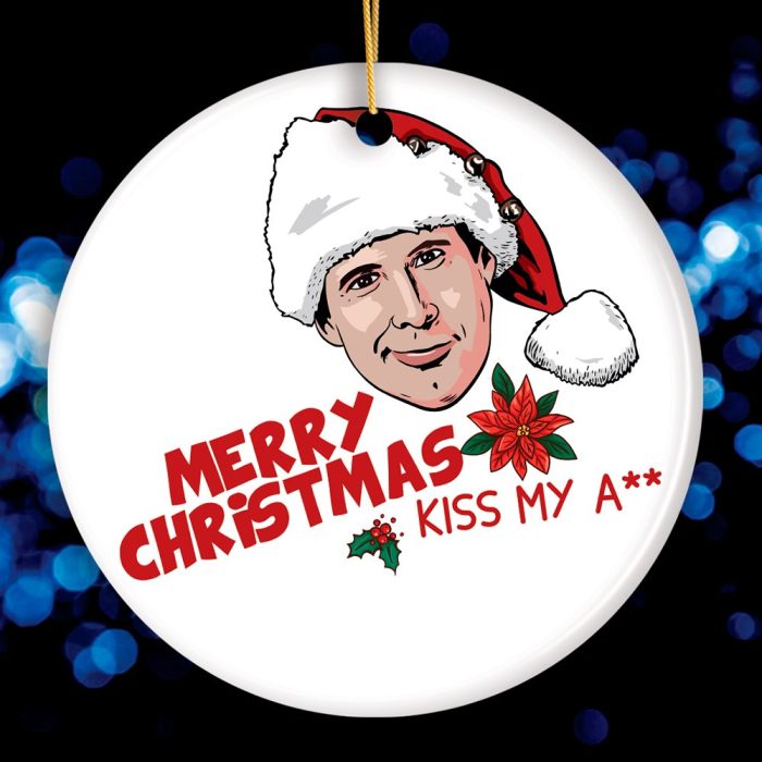 FORPRODUCTMerryChristmasKissMyAssFunnyClarkGriswoldChristmasOrnamentMockupGroup 05colorful bokeh black background