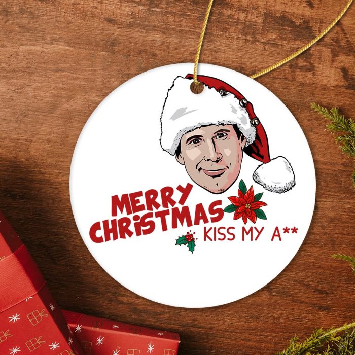 FORPRODUCTMerryChristmasKissMyAssFunnyClarkGriswoldChristmasOrnamentRealisticMockup