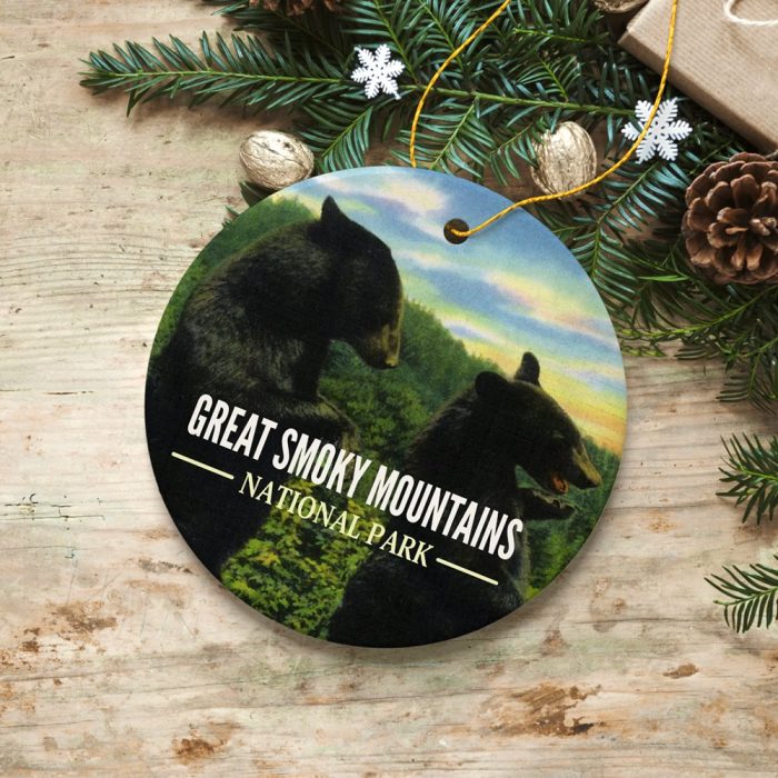 FORPRODUCTVintageGreatSmokyMountainsNationalParkOrnament3DRealisticWhiteOrnamentMockup 04