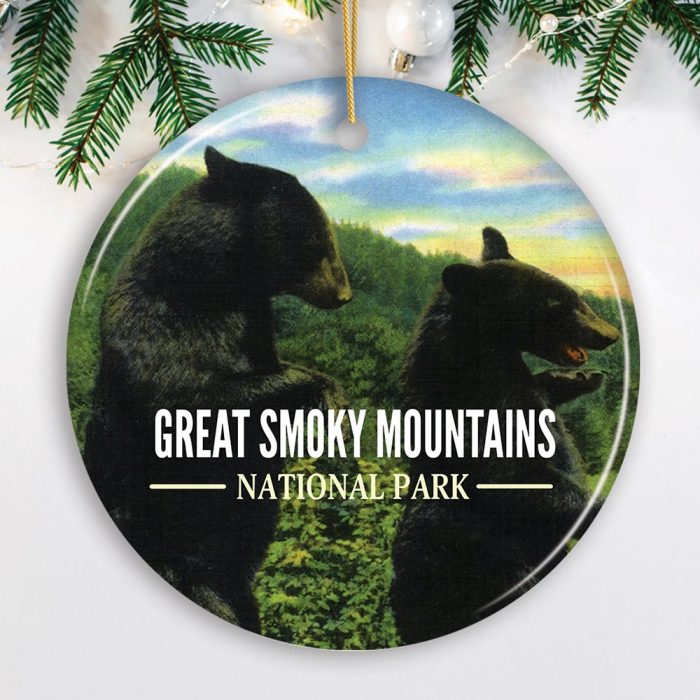 FORPRODUCTVintageGreatSmokyMountainsNationalParkOrnamentMockupGroup 05 1 christmas new year composition christmas toys lights garland spruce branches flat layer top view copyspace