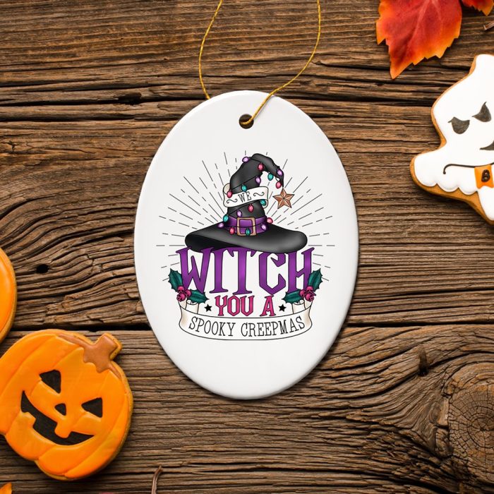 FORPRODUCTWeWitchYouaSpookyCreepmasOrnament WhimsicalHalloweenChristmasDecoration3DRealisticWhiteOrnamentMockupFall