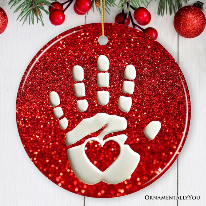 ForProduct 01BabyHandprintinRedGlitterThemedOrnament ChristmasNurseryKeepsakeandTreeDecorMockupGroup 09