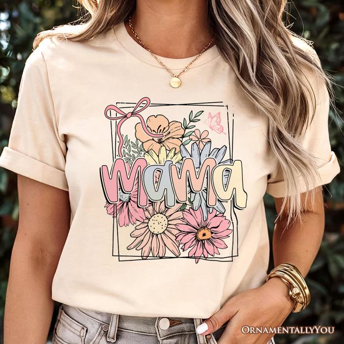 ForProduct 01FloralMamaCoquetteBowPastelT Shirt WhiteandNaturalBohoTeeWithSpringFlower