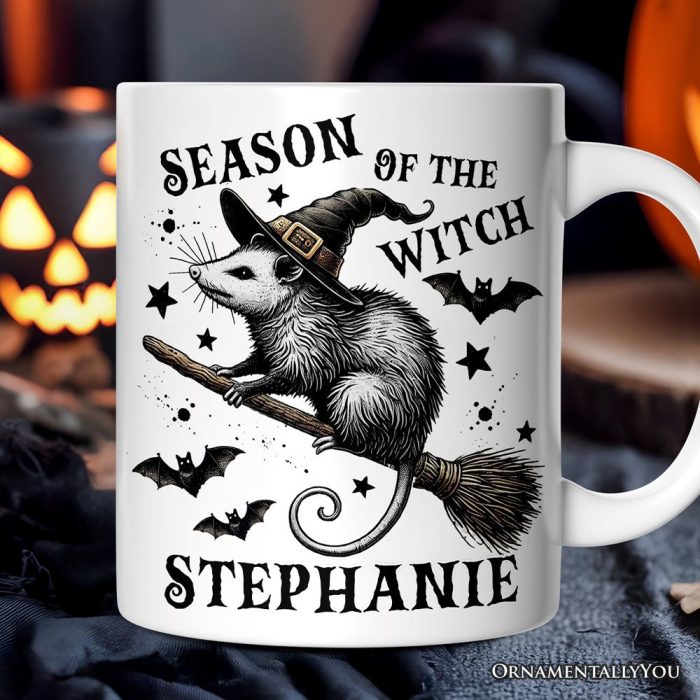 ForProduct 01FunnyOpossumWitchwithBroomPersonalizedMug HalloweenOpossumLoverGift