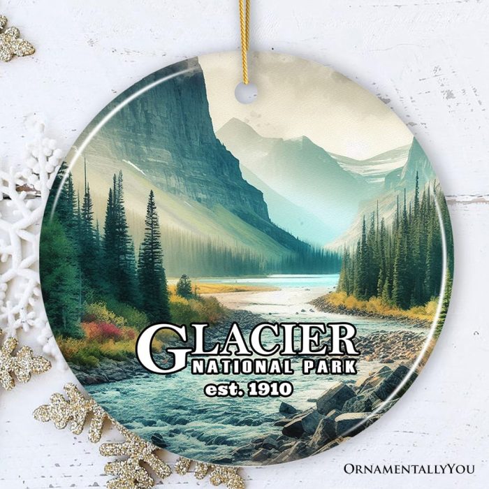 ForProduct 01GlacierNationalParkSereneNatureOrnament TravelerChristmasGiftandMontanaSouvenirMockupGroup 02