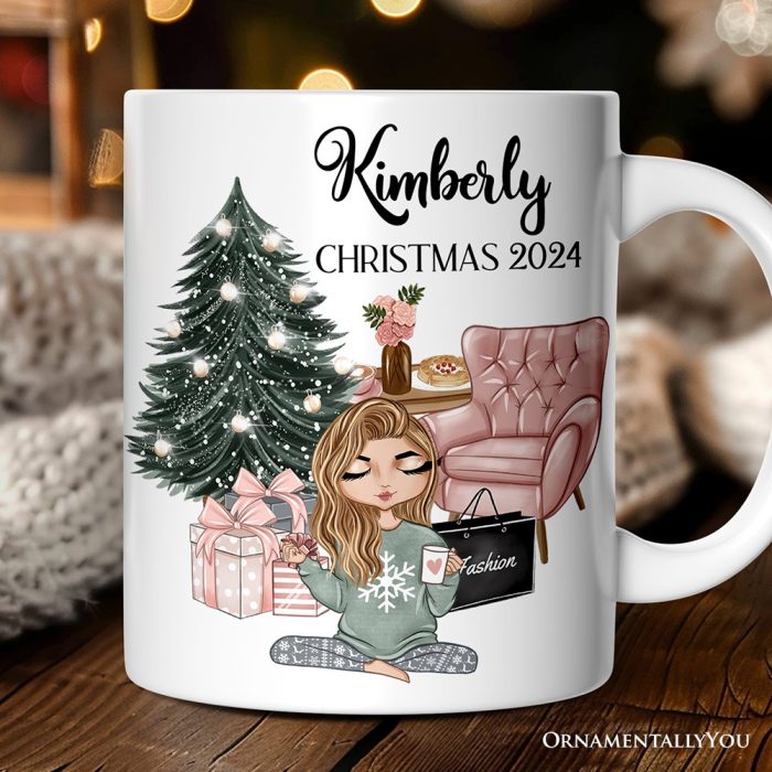 ForProduct 01GlamorousGirlPersonalizedChristmasMug FashionistaTeenagerShoppingAddictHolidayGiftMugMockupGroup 01