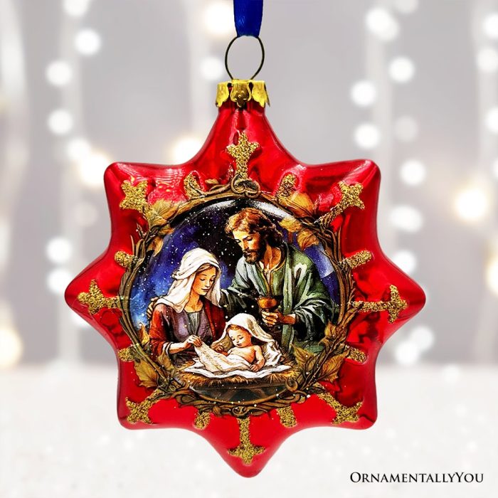 ForProduct 01GracefulNativityStarGlassChristmasOrnament UniqueChristianReligiousDecor