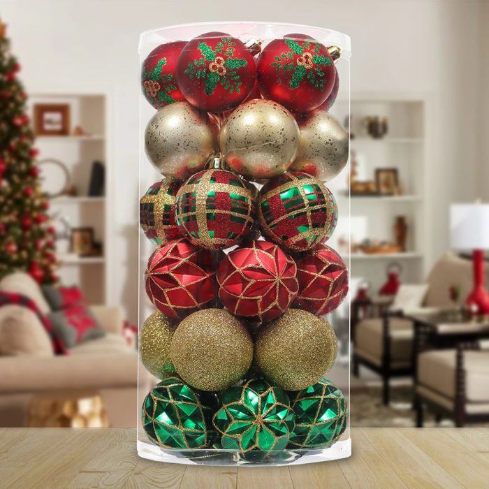 ForProduct 01GracefulOrnamentBundleSet Red 30GreenandGoldGlitteredTreeBaubles