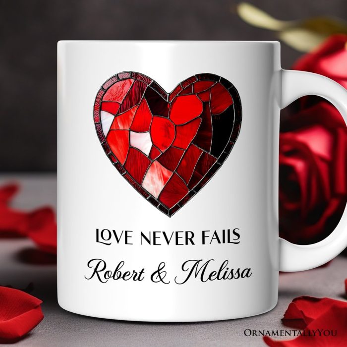 ForProduct 01HeartStainedGlassPersonalizedMug LoveNeverFailsCustomNamesMugMockup 04
