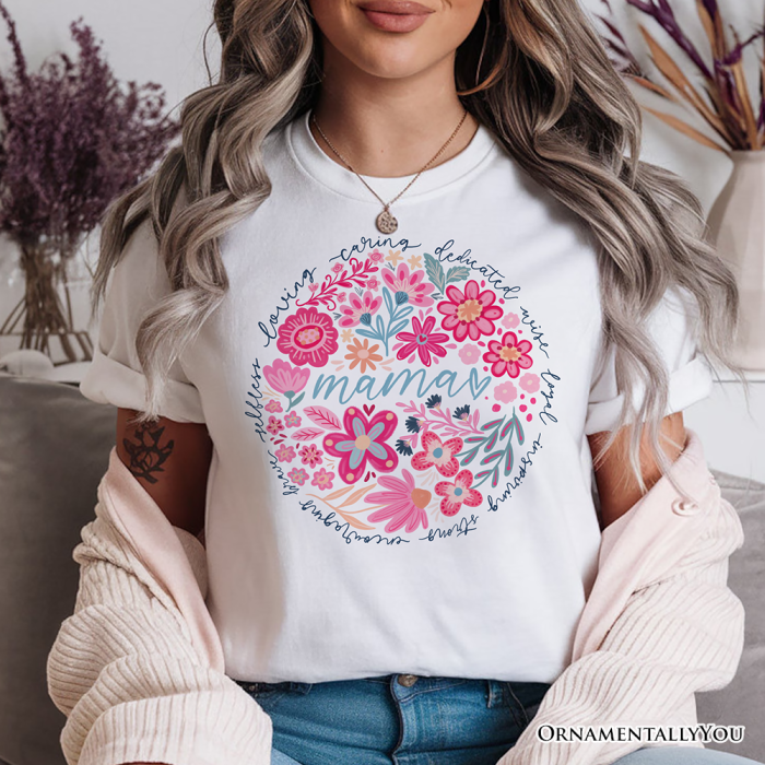 ForProduct 01InspiringFloralMamaT Shirt WhiteandNaturalBohoTeeforStrongandLovingMothers