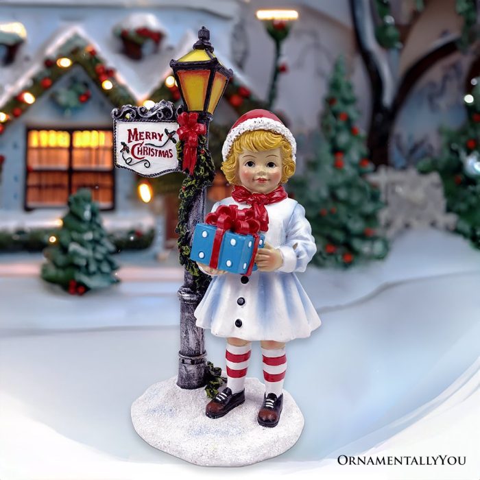 ForProduct 01VictorianStyleChristmasGirlandStreetLampTabletopFigurine 8VintageHolidayStatueofaGiftCarryingBelle