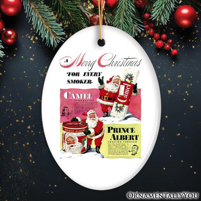ForProduct 01VintageChristmasSmokingAdvertisementCeramicOrnament 1940sCamelCigaretteRetroCollectibleMockupGroup 08 2