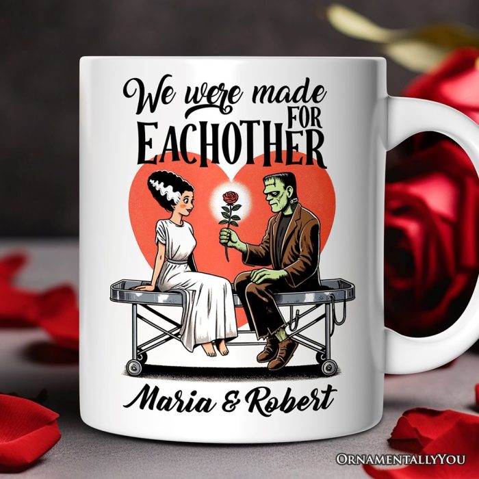 ForProduct 01VintageFrankensteinandBridePersonalizedMugforCouple WeweremadeforEachotherVintageRomanticGiftWithCustomNames