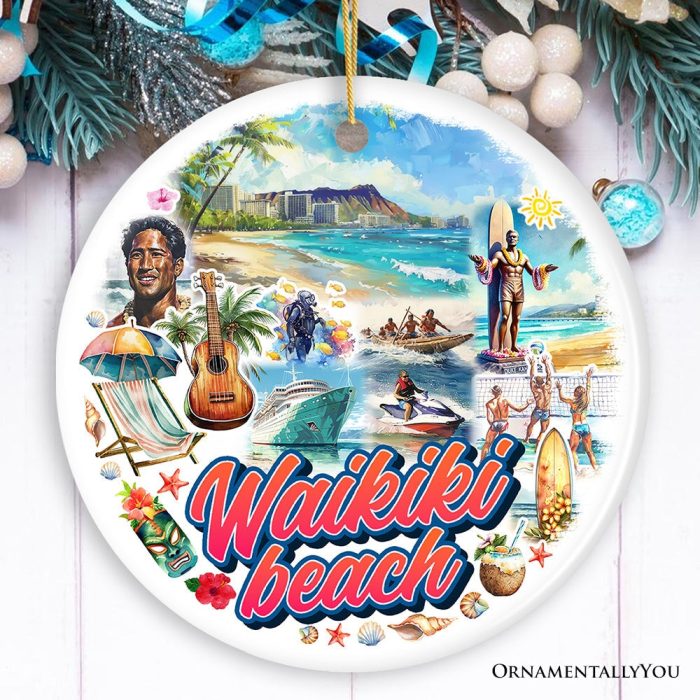 ForProduct 01WaikikiBeachHawaiianParadiseOrnament PacificIslandCulturalChristmasGiftandSouvenirCircleMockupGroup 05