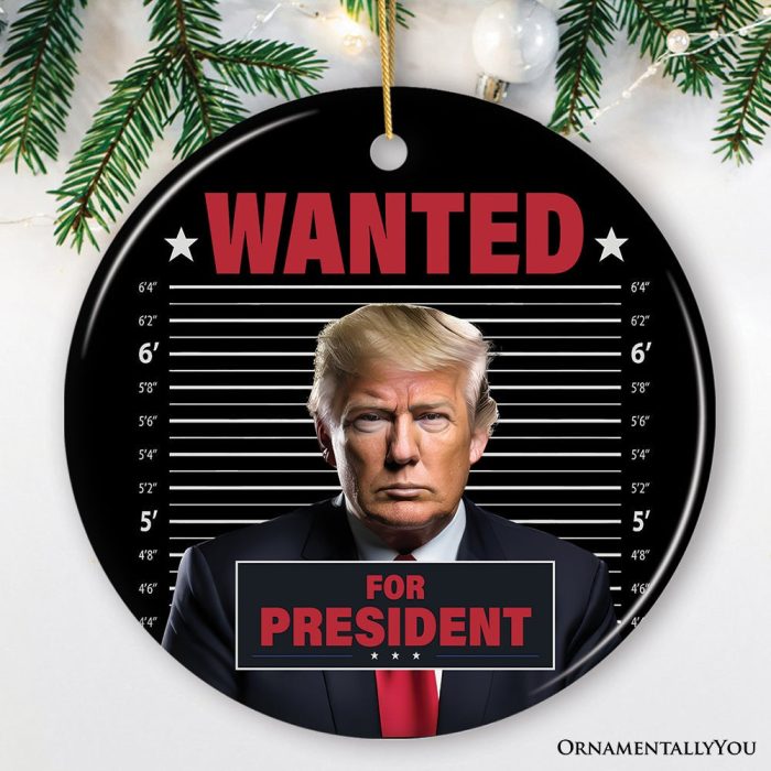 ForProduct 01WantedForPresidentDonaldTrumpOrnament UniqueGiftForRepublicanSupporterMockupGroup 09