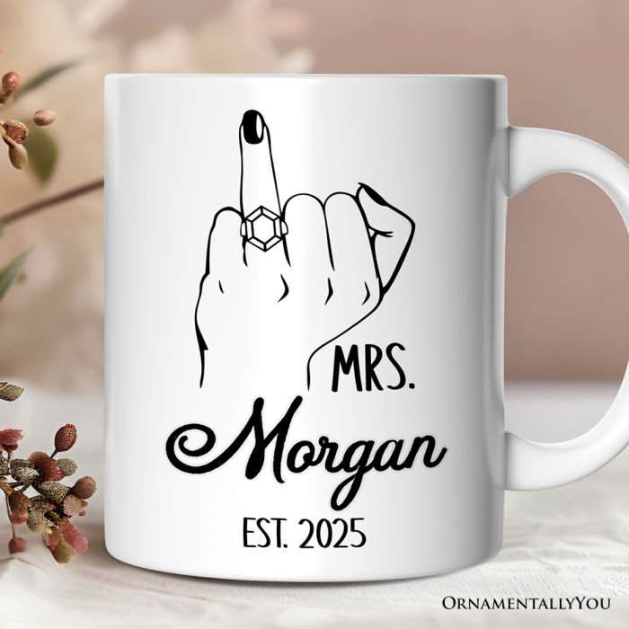 ForProduct 01WeddingRingFingerMrsPersonalizedMug MarriedEngagedGiftForWomenWithCustomNameMugMockup 04