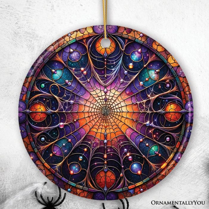 ForProduct 01WhisperingShadowsEnchantedCobwebStainedGlassStyleCeramicOrnament HalloweenThemedChristmasGiftandDecorMockupGroup 03
