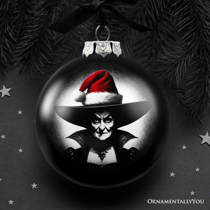 ForProduct 01WickedWitchChristmasSpookyPortraitGlassOrnament BlackHorrorHalloweenTreeDecoration