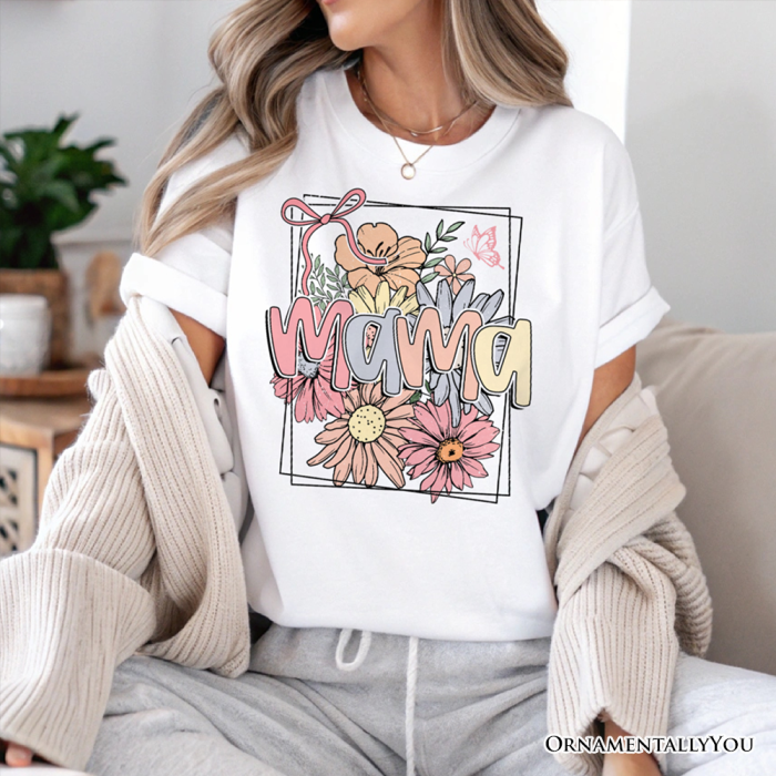 ForProduct 02FloralMamaCoquetteBowPastelT Shirt WhiteandNaturalBohoTeeWithSpringFlower