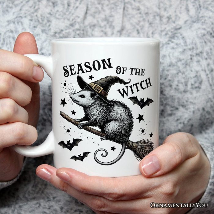 ForProduct 02FunnyOpossumWitchwithBroomPersonalizedMug HalloweenOpossumLoverGift