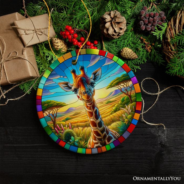 ForProduct 02GiraffeGraceStainedGlassStyleCeramicOrnament AfricanAnimalsChristmasGiftandDecor3DRealisticMockup 06