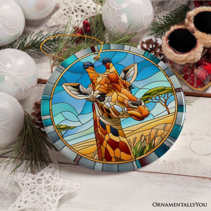 ForProduct 02GiraffeRendezvousStainedGlassStyleCeramicOrnament AfricanAnimalsChristmasGiftandDecor3DHumanMockup41