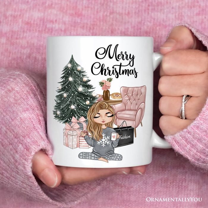 ForProduct 02GlamorousGirlPersonalizedChristmasMug FashionistaTeenagerShoppingAddictHolidayGiftMug3DRealisticMockupsMug 33