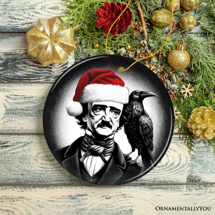 ForProduct 02GothicEdgarAllanPoewithSantaHatAndRavenOrnament SpookyHalloweenTreeChristmasDecor13DRealisticMockup 07