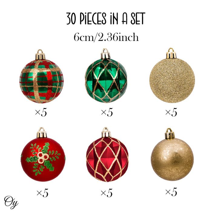 ForProduct 02GracefulOrnamentBundleSet Red 30GreenandGoldGlitteredTreeBaubles