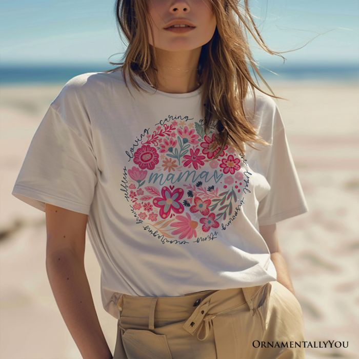 ForProduct 02InspiringFloralMamaT Shirt WhiteandNaturalBohoTeeforStrongandLovingMothers