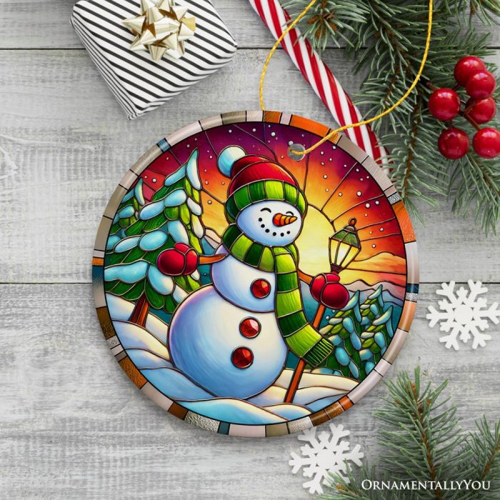 ForProduct 02RadiantSunsetGlowSnowmanOrnament FrostyGuardianforHolidayCheerGiftandDecor3DRealisticMockup 10