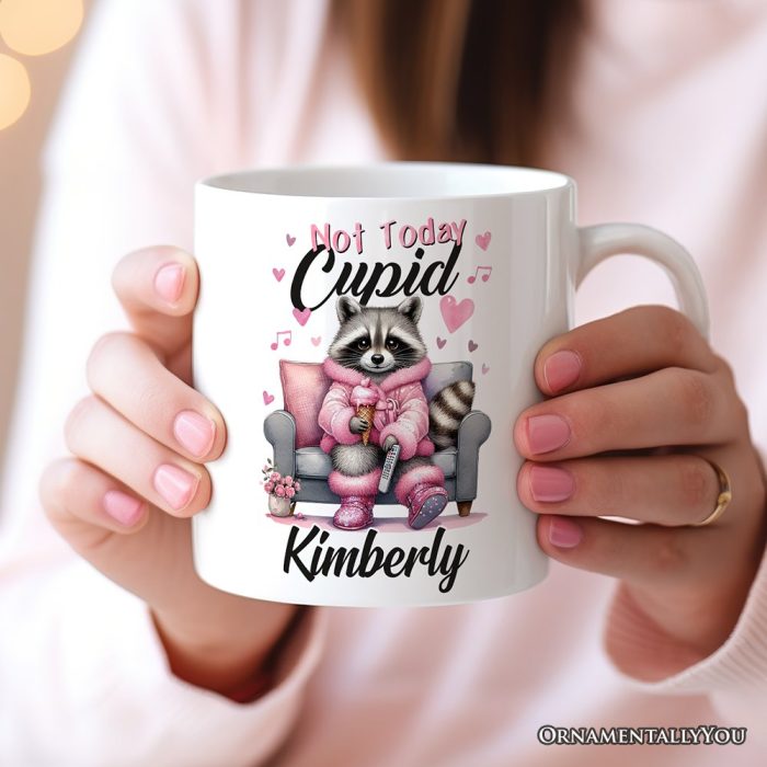 ForProduct 02ValentinesSnarkyRacoonPersonalizedMug NotTodayCupid SarcasticFunnyRacoonLoverGiftWithCustomName