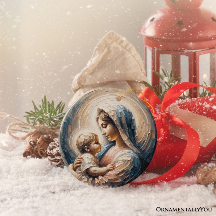 ForProduct 02VirginMaryandBabyJesusGentleEmbraceCeramicOrnament IconicOilPaintingChristmasDecorationSouvenir3DRealisticMockup 12
