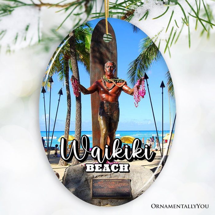 ForProduct 02WaikikiBeachHawaiianParadiseOrnament PacificIslandCulturalChristmasGiftandSouvenirOvalMockupGroup 05