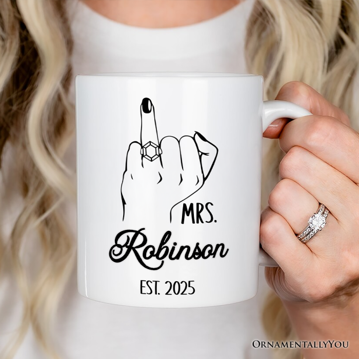 ForProduct 02WeddingRingFingerMrsPersonalizedMug MarriedEngagedGiftForWomenWithCustomName3DRealisticMockupsMug 27