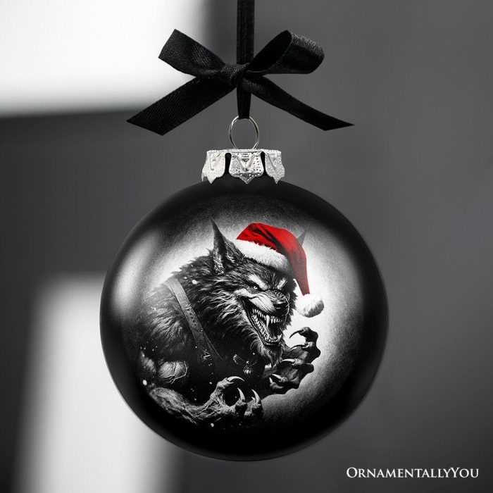ForProduct 02WerewolfChristmasSpookyPortraitGlassOrnament BlackHorrorHalloweenTreeDecoration