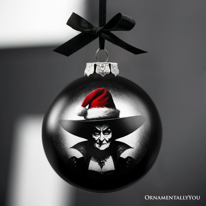 ForProduct 02WickedWitchChristmasSpookyPortraitGlassOrnament BlackHorrorHalloweenTreeDecoration