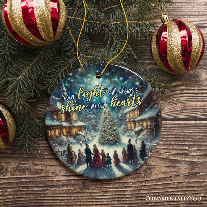 ForProduct 02YourLightwillAlwaysShineinOurHeartsOrnament EnchantingVictorianChristmasMemorialGift3DRealisticMockup 02