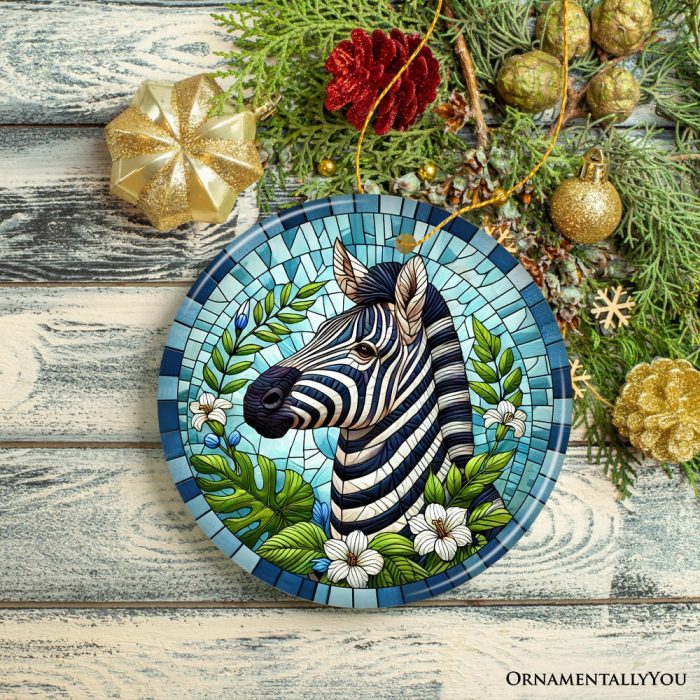 ForProduct 02ZebraStripesSafariStainedGlassStyleCeramicOrnament AfricanAnimalsChristmasGiftandDecor3DRealisticMockup 07
