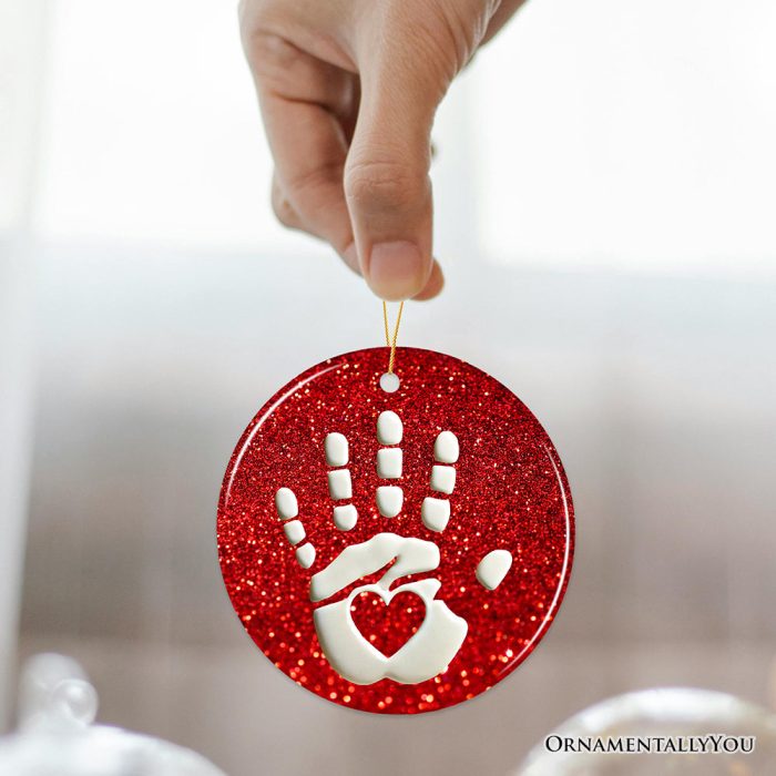 ForProduct 03BabyHandprintinRedGlitterThemedOrnament ChristmasNurseryKeepsakeandTreeDecor3DHumanMockup30