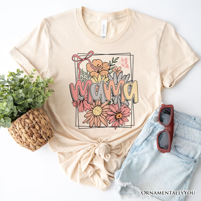 ForProduct 03FloralMamaCoquetteBowPastelT Shirt WhiteandNaturalBohoTeeWithSpringFlower